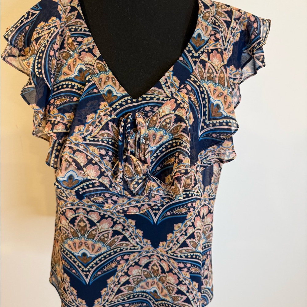 MISA Los Angeles Boho Ruffle Blouse – Silk Feel | Size S